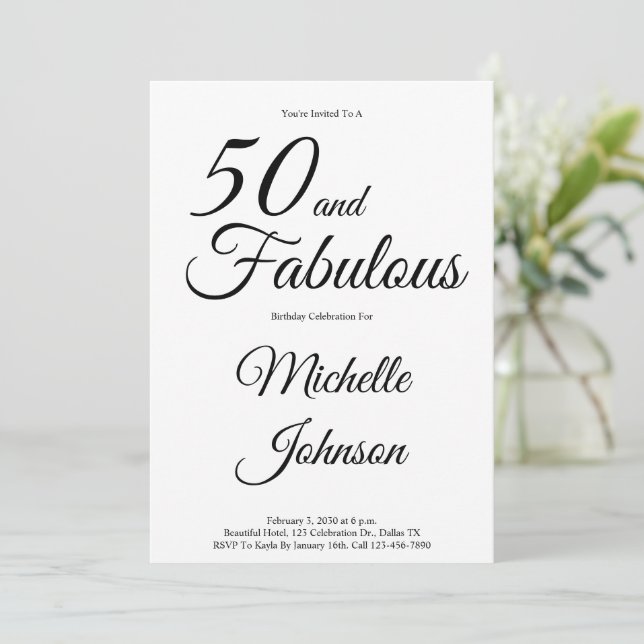 Invitation Minimal 50 and Fabulous 50th Birthday Party (Debout devant)