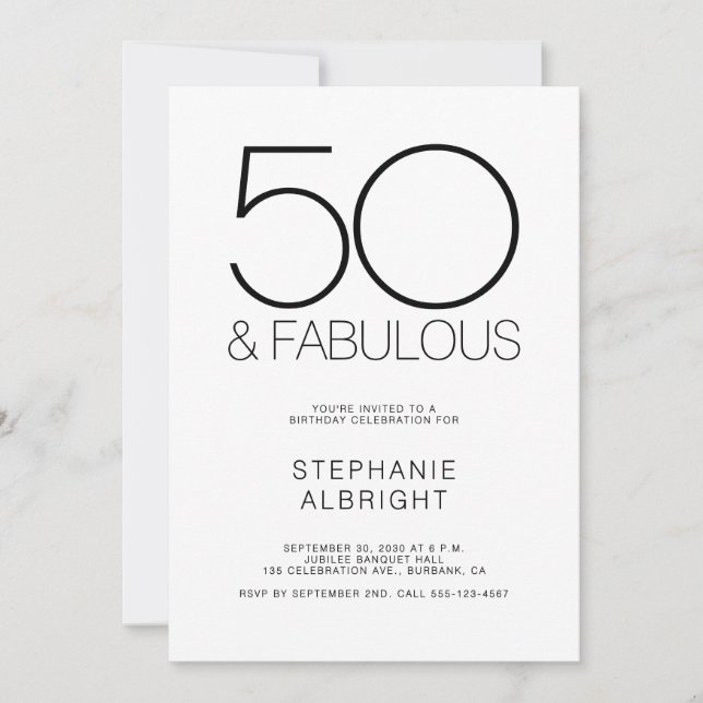 Invitation Minimal 50 and Fabulous 50th Birthday Party (Devant)