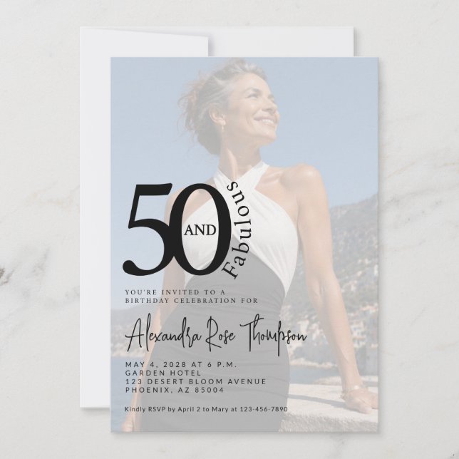 Invitation Minimal 50 and Fabulous 50th Birthday Party (Devant)