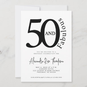 Invitation Minimal 50 et Fabuleux Script Fête d'anniversaire 