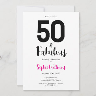 Invitation Minimal 50 et Incroyable Fête d'anniversaire rose 