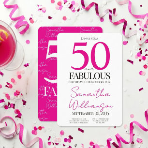 Invitation Minimal 50 et rose Fabulous 50e Anniversaire