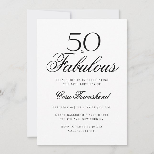 Invitation Minimal 50 & Fabulous Typography 50th Birthday (Devant)