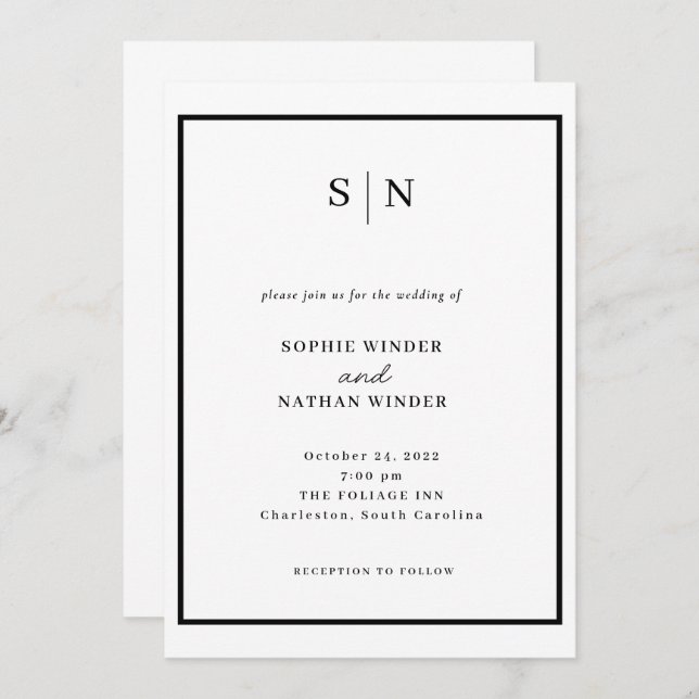 Invitation Minimal and Chic | Black and White Wedding (Devant / Derrière)
