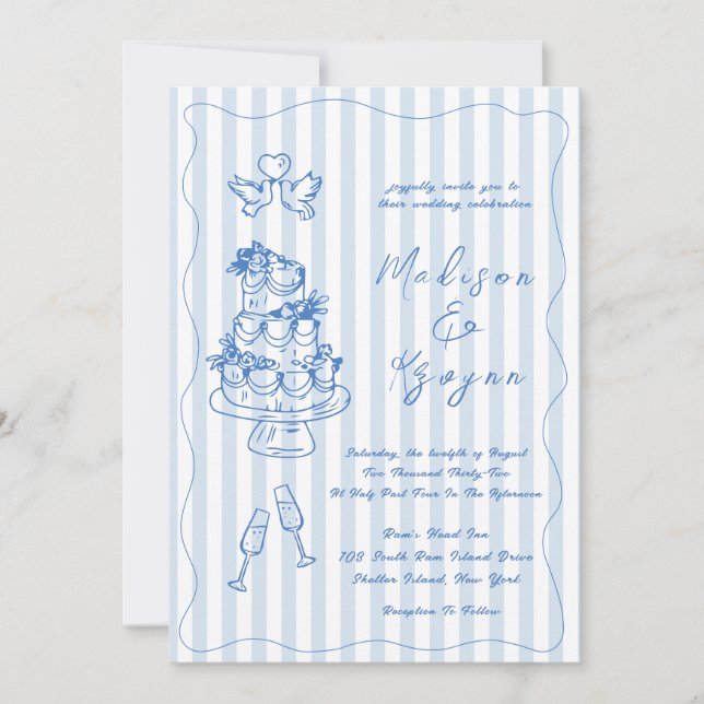Invitation Minimal and Chic Blue French Personalized Wedding  (Devant)