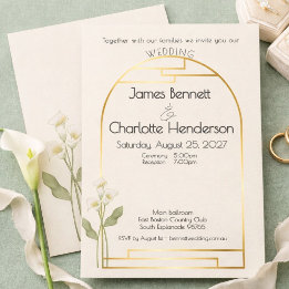 Invitation Minimal Art Nouveau Gold Arch Calla Lily Wedding