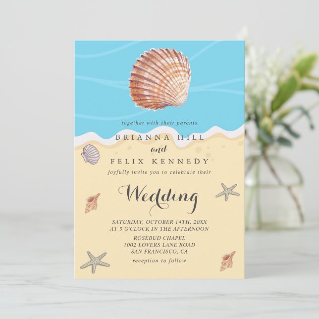 Invitation Minimal Blue Ocean Summer Wedding (Debout devant)