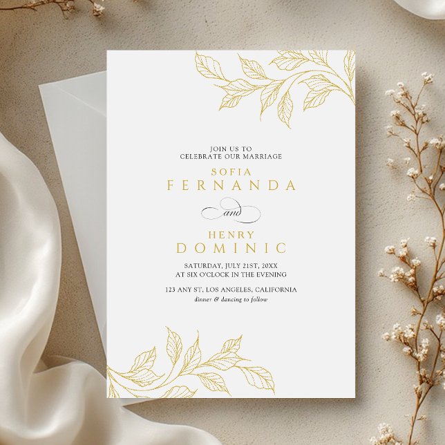 Invitation Minimal Botanical Faux Gold Wedding (Créateur téléchargé)