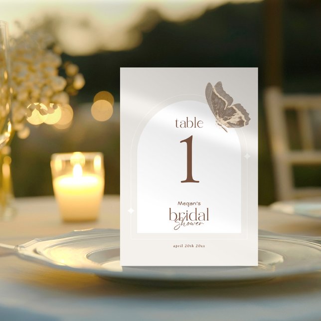 Invitation Minimal Butterfly Bridal Shower Table Number Card (Créateur téléchargé)