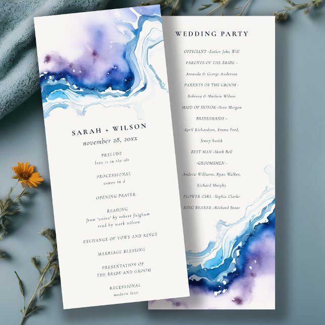 Invitation Minimal Coastal Sea Beach Wedding Program Card (Créateur téléchargé)