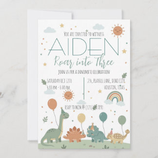 Invitation Minimal Dinosaur 3rd Birthday Party Neutral Boho