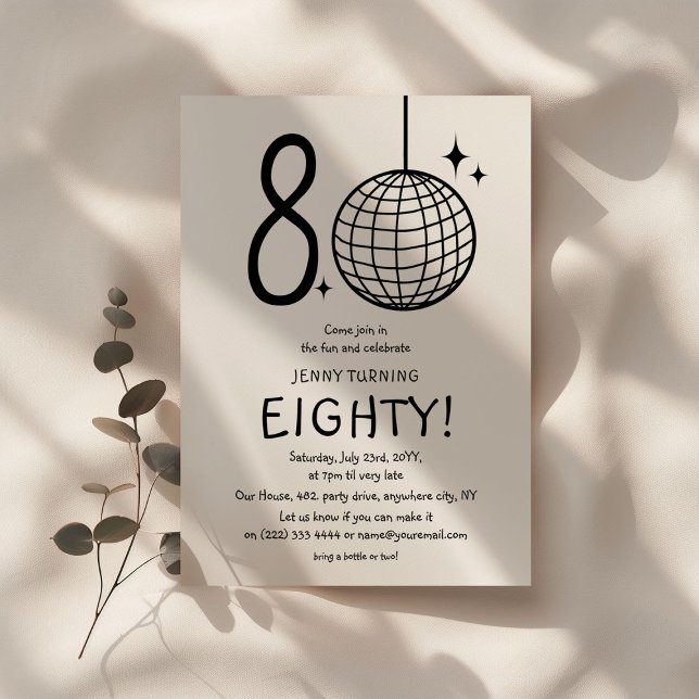 Invitation Minimal Doodle 80e Anniversaire Boule Disco  (Créateur téléchargé)