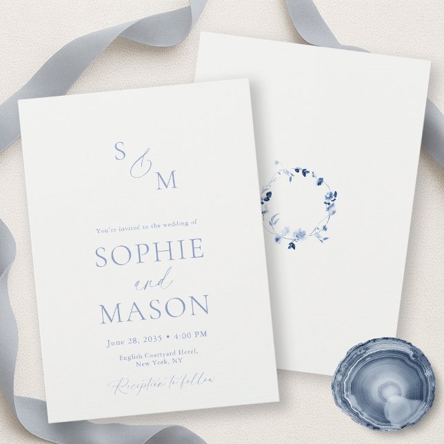 Invitation Minimal Dusty Blue Floral Wreath Wedding (Créateur téléchargé)