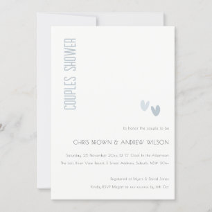 Invitation Minimal Élégant Coeurs Bleus Dusky Couples Douche