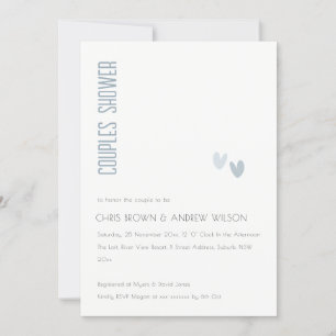 Invitation Minimal Élégant Coeurs Bleus Dusky Couples Douche