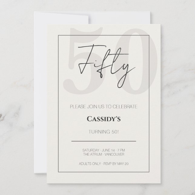 Invitation Minimal Elegant Fifty 50th Birthday Celebration  (Devant)
