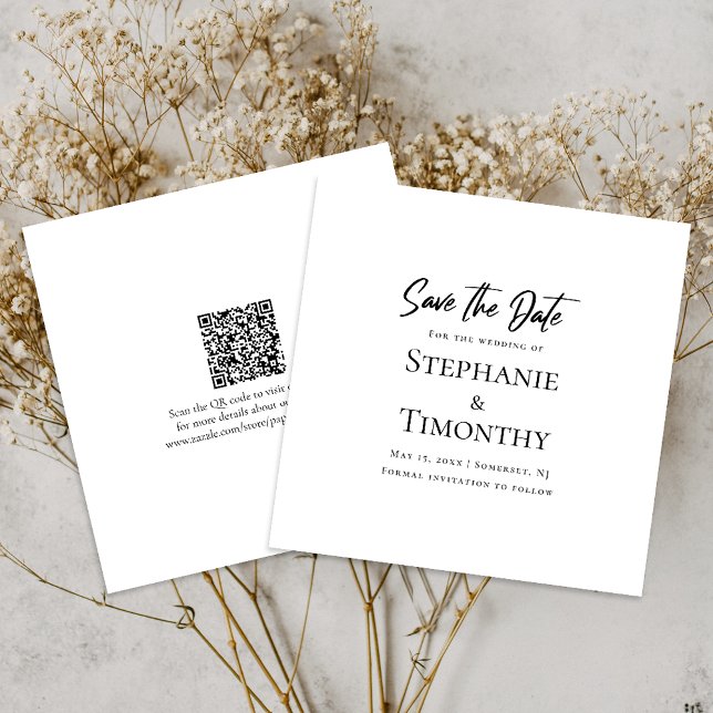 Invitation Minimal Enregistrer La Date QR Code Noir Blanc Mar (Save time and reduce wedding planning stress with this QR code Save the Date card.)