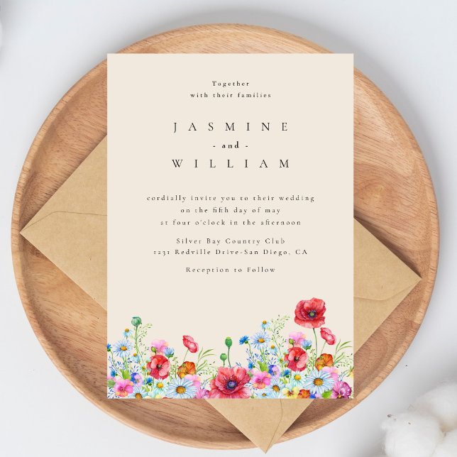 Invitation Minimal et chic | Fleur sauvage Boho Mariage (Créateur téléchargé)