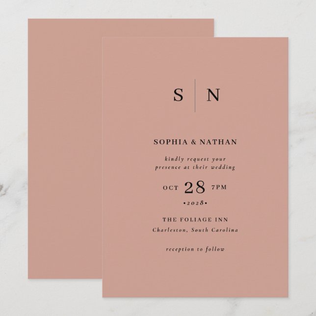 Invitation Minimal et chic | Mariage en terre cuite (Devant / Derrière)