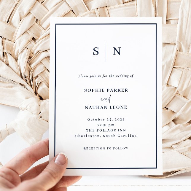 Invitation Minimal et chic | Mariage frontière blanc et marin (Créateur téléchargé)