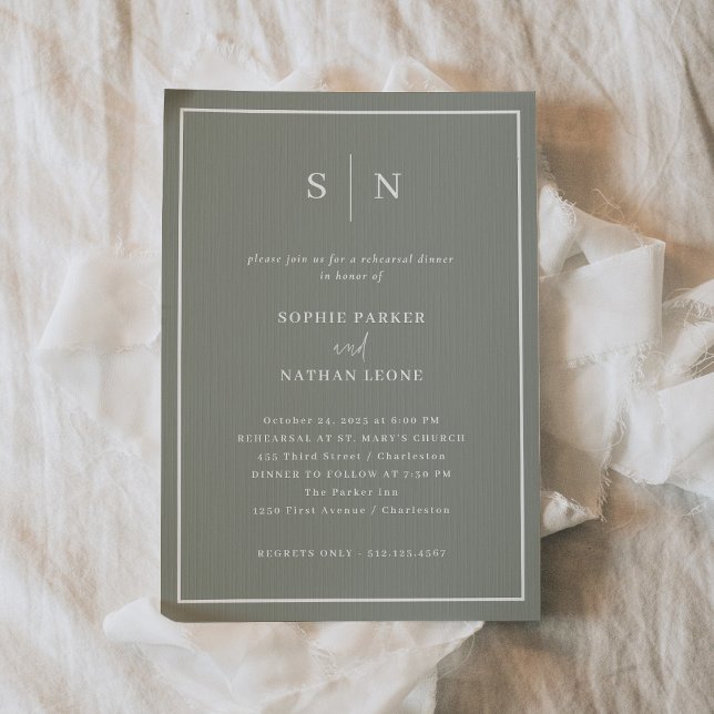 Invitation Minimal et chic | Soirée de répétition verte Sage (An elegant sage green choice for your wedding rehearsal dinner invitations)