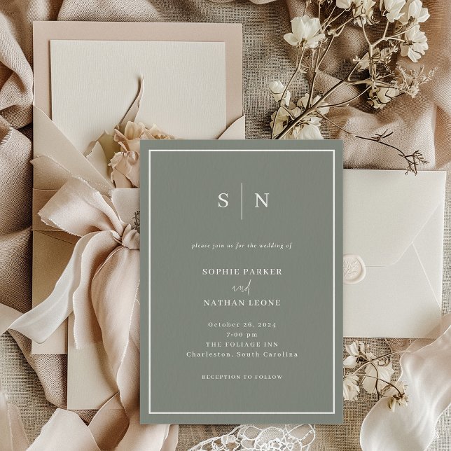 Invitation Minimal et chic | Vert de la taille avec Mariage f (Créateur téléchargé)