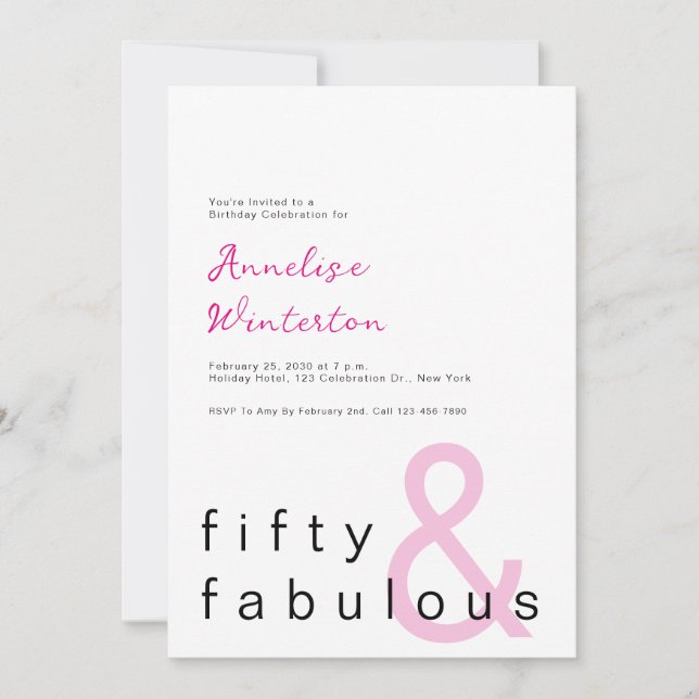 Invitation Minimal Fifty and Fabulous 50th Birthday (Devant)