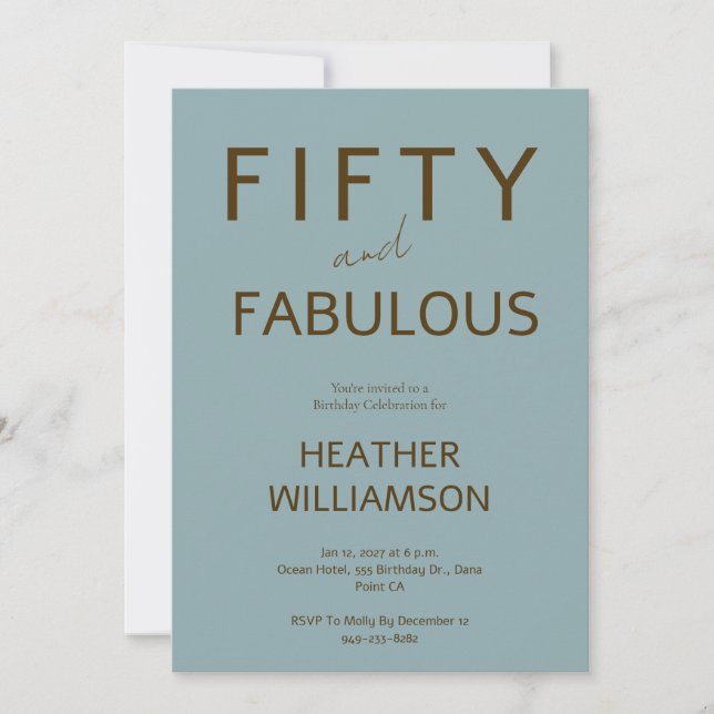 Invitation Minimal Fifty and Fabulous 50th Birthday  (Devant)