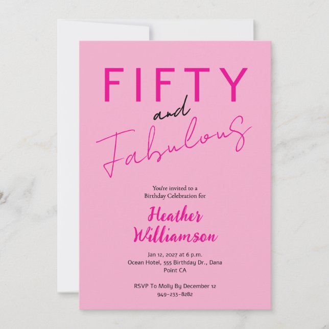 Invitation Minimal Fifty and Fabulous 50th Birthday  (Devant)