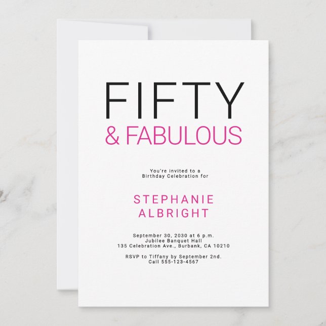 Invitation Minimal Fifty and Fabulous 50th Birthday Party (Devant)