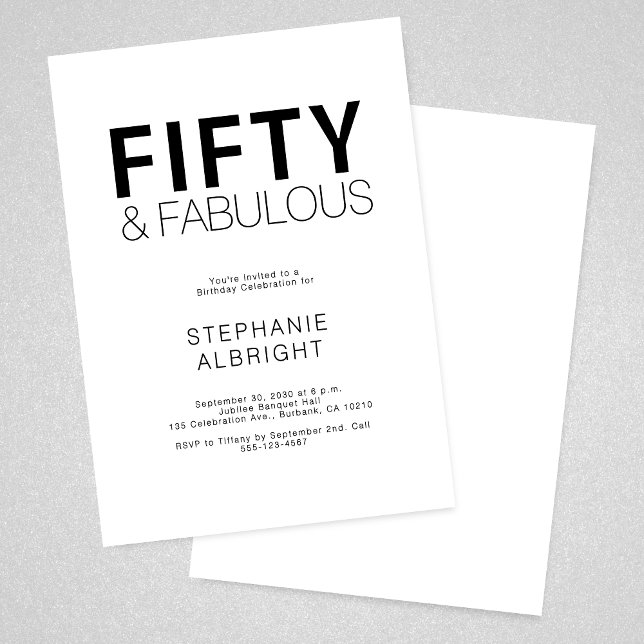 Invitation Minimal Fifty and Fabulous 50th Birthday Party (Créateur téléchargé)