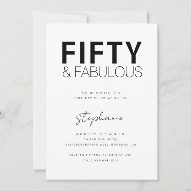 Invitation Minimal Fifty and Fabulous 50th Birthday Party (Devant)
