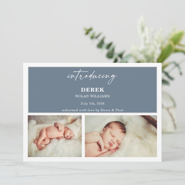 Invitation Minimal Introducing Photo Baby Announcement Card (Debout devant)