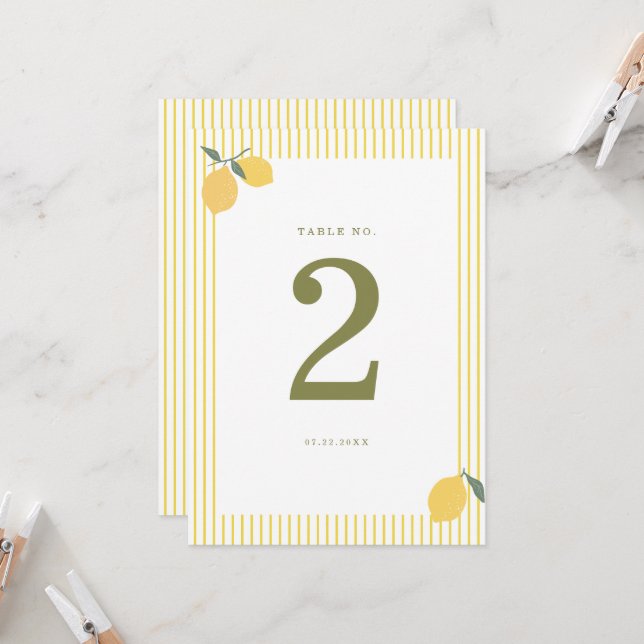 Invitation Minimal Lemon Amalfi Coast Wedding Table Number (Devant/Arrière en situation)