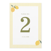 Minimal Lemon Amalfi Coast Wedding Table Number