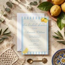 Minimal Light Blue Stripes Lemons bridal Shower
