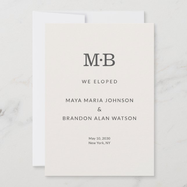 Invitation Minimal Modern Elopement Announcement Card (Devant)