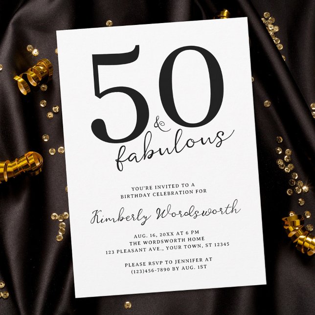 Invitation Minimal Modern Fifty and Fabulous 50th Birthday (Créateur téléchargé)
