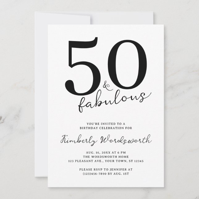 Invitation Minimal Modern Fifty and Fabulous 50th Birthday (Devant)