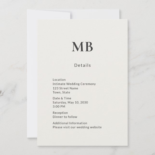 Invitation Minimal Modern Micro Wedding Details Card (Devant)