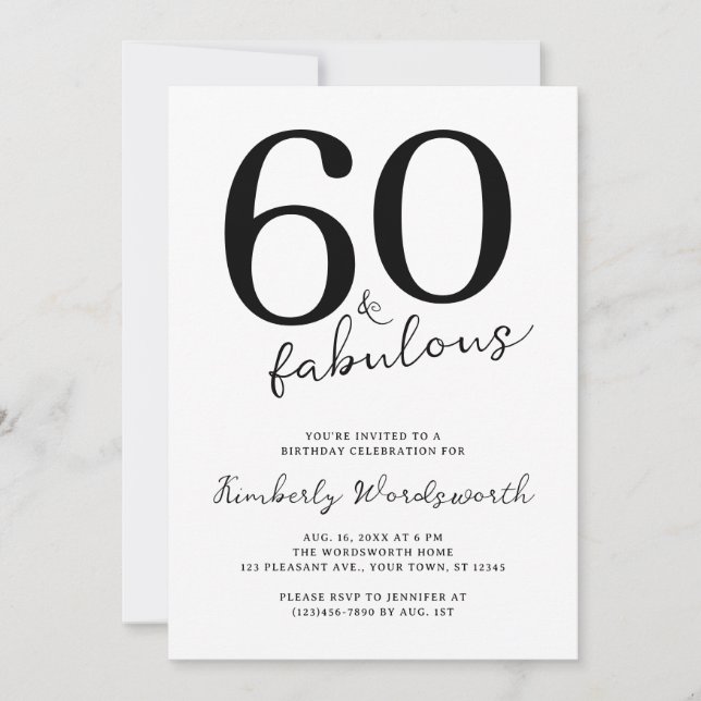 Invitation Minimal Modern Sixty and Fabulous 60th Birthday (Devant)