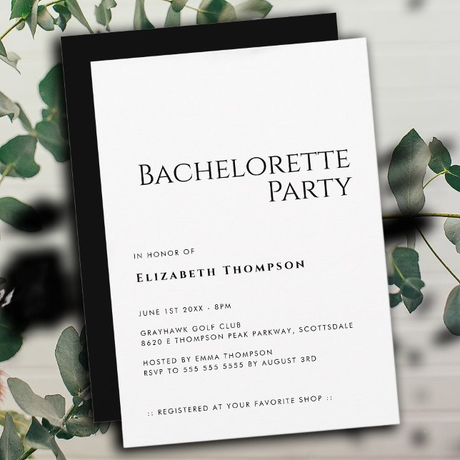 Invitation Minimal moderne élégante Simple Bachelorette Party (Créateur téléchargé)