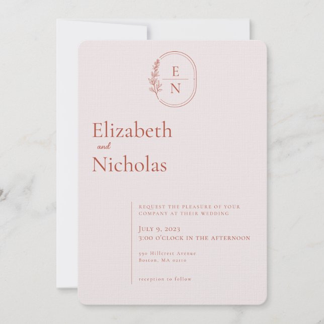 Invitation Minimal moderne | Mariage en terre cuite et blanc (Devant)