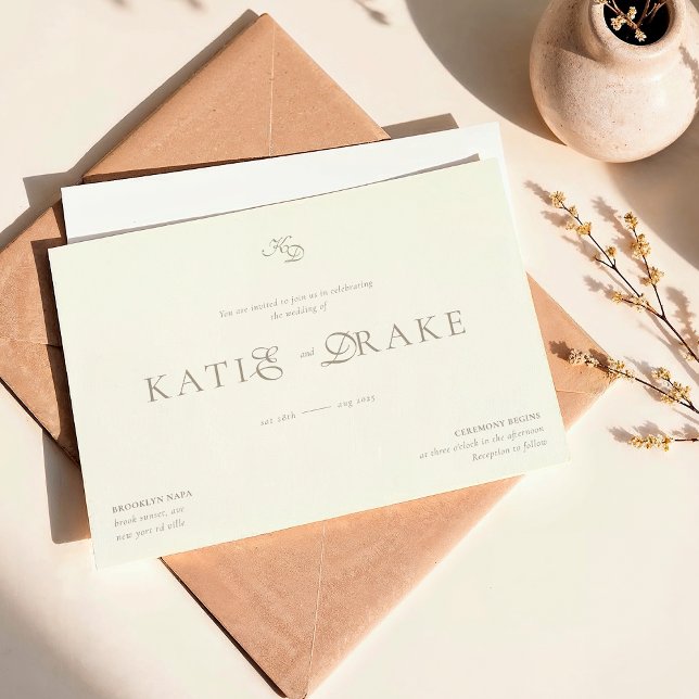 Invitation Minimal Monogram Cream Ivory Script Wedding (Créateur téléchargé)