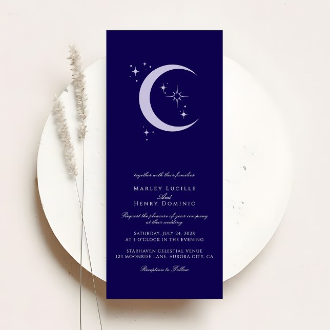 Invitation Minimal Moon Stars Navy Blue Celestial Wedding (Créateur téléchargé)