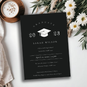 Invitation Minimal Nettoyer Simple Black White Graduation Par