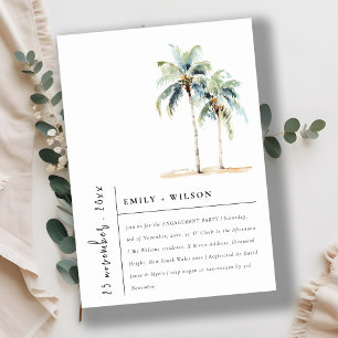 Invitation Minimal Palmiers Fiançailles d'aquarelle tropicale