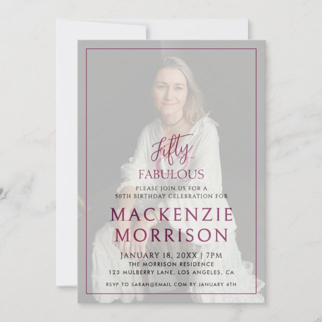 Invitation Minimal Photo Fifty and Fabulous Birthday Party (Devant)