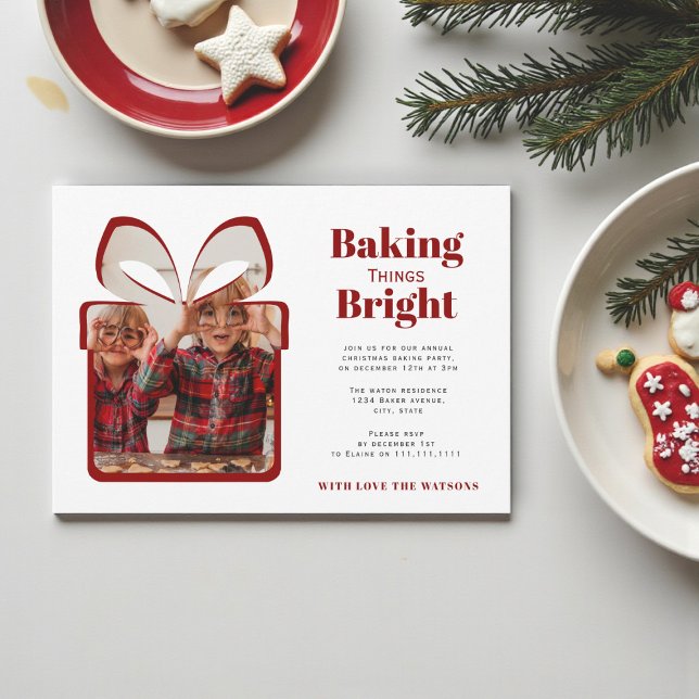 Invitation minimal red photo christmas baking party (Créateur téléchargé)