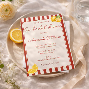 Invitation Minimal Red Stripes Italian Lemons Baby Shower Mar